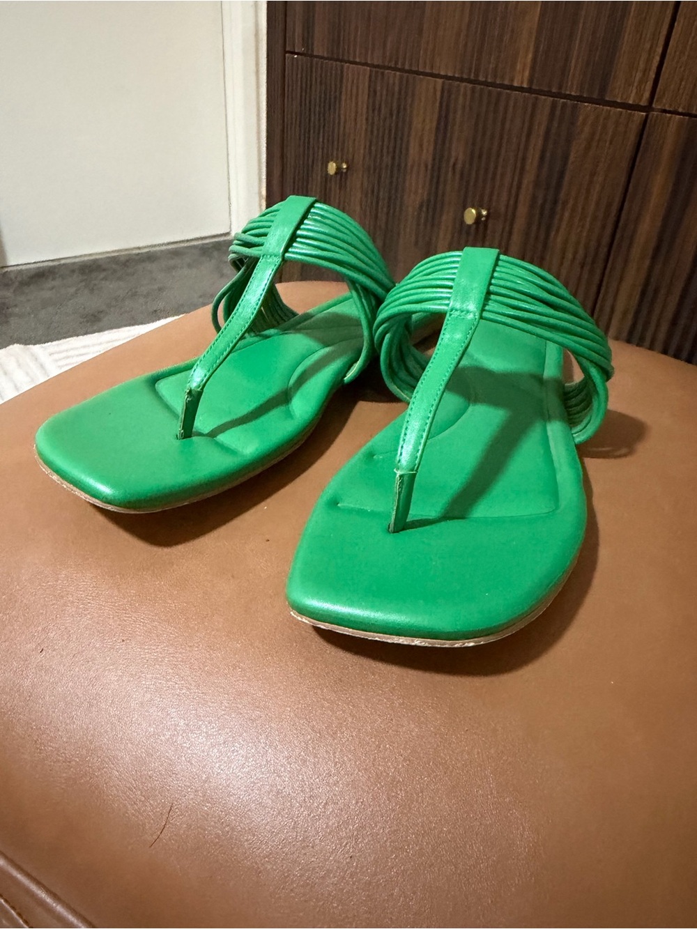 Marc Fisher Bright Green Multi-Strap Toe-Post Sandals